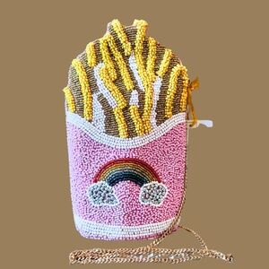 Beaded French Fries Beaded Bag Crossbody NWT